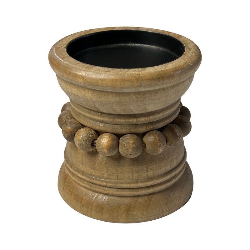 dwellington Farmhouse Rustic Wood Pillar Candle Holder for Pillar Candles  Decorative Beaded Candlestick Holder Stand for Home D?cor  Gifts  Wedding (Natural) - Image 2